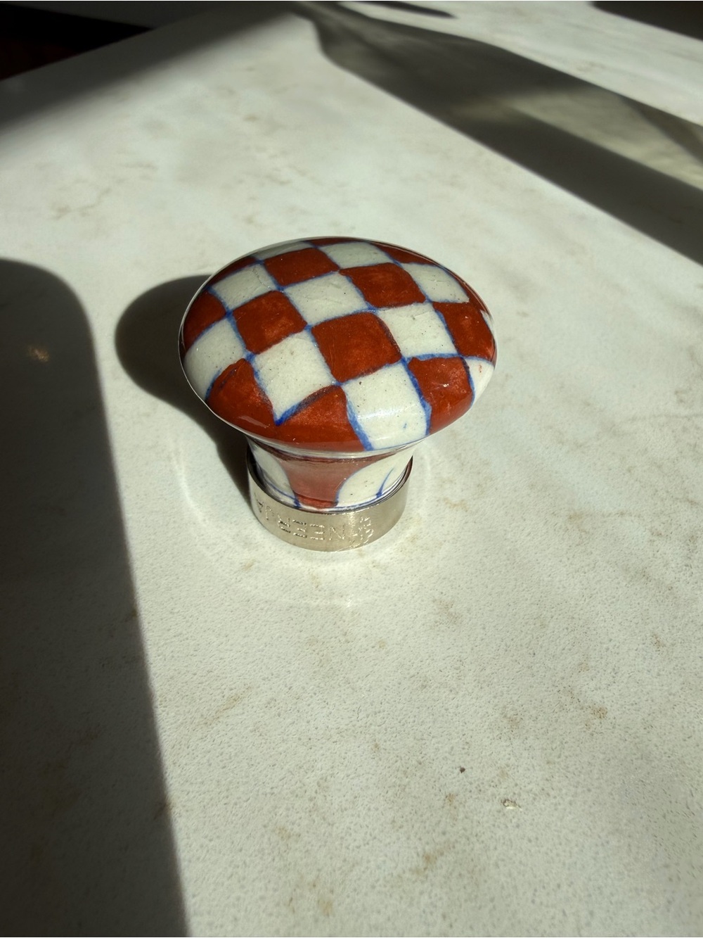 Set of 18 Brown Checkered Ceramic Cabinet Knobs